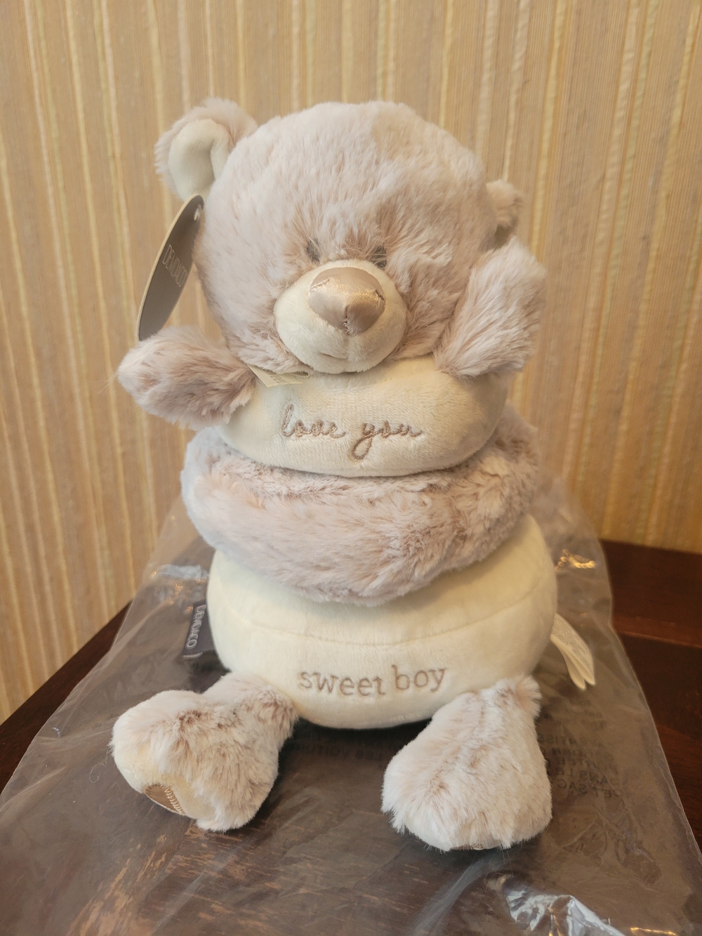 Demdaco Plush Stacked Bear in Cream and Light Brown